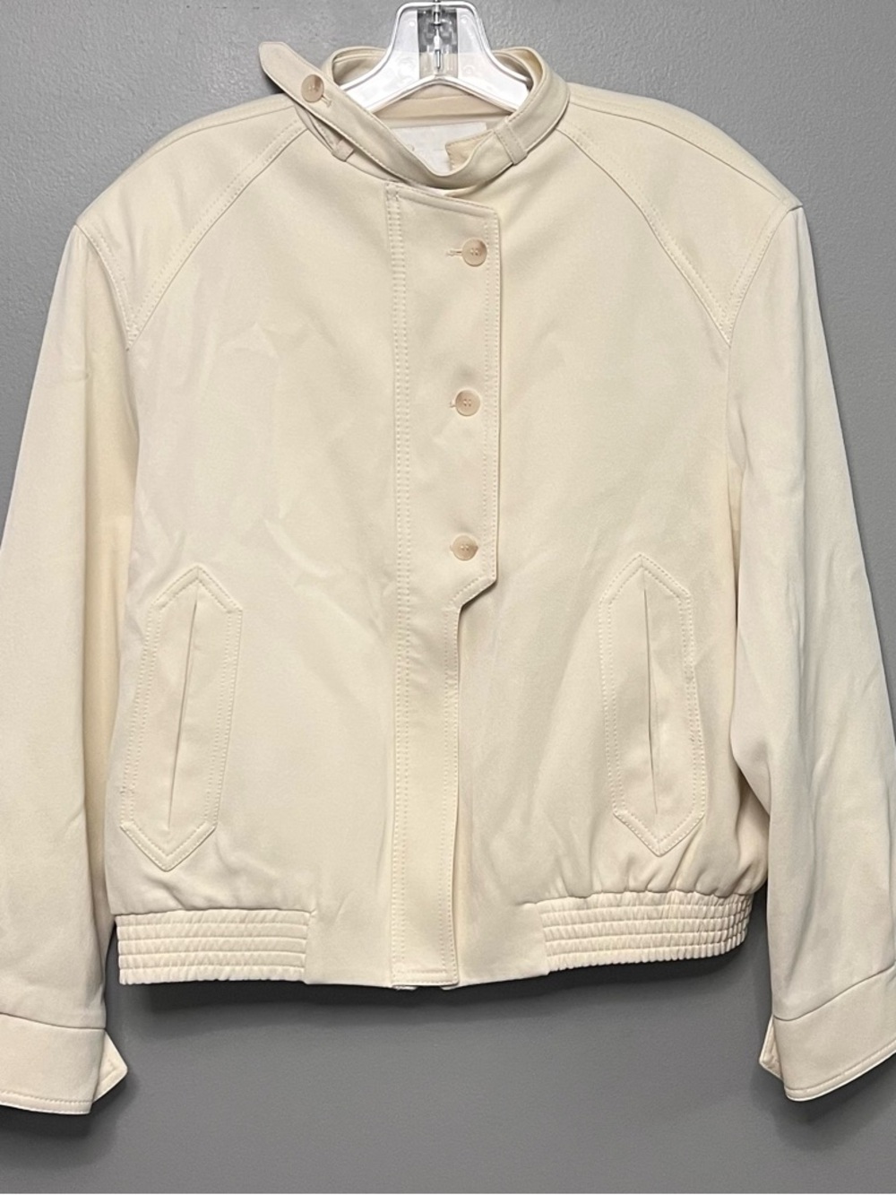 NWOT Zara Cream Funnel Neck Bomber Jacket High Standing Collar Clean Girl Small
